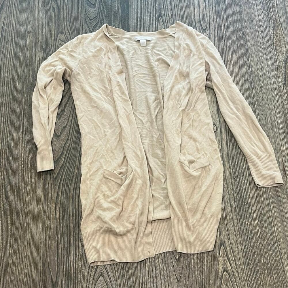 New York & Company Womens Cardigan Sweater Knit Open Front Acrylic Beige Size S